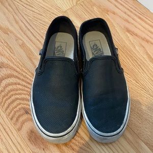 Woman’s black pleather  slip on vans